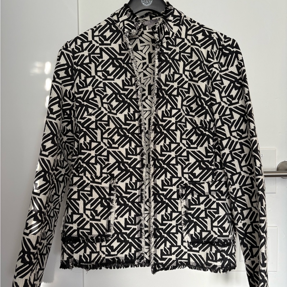 Valerie Stevens Black White Geometric Blazer Jacket in Size S